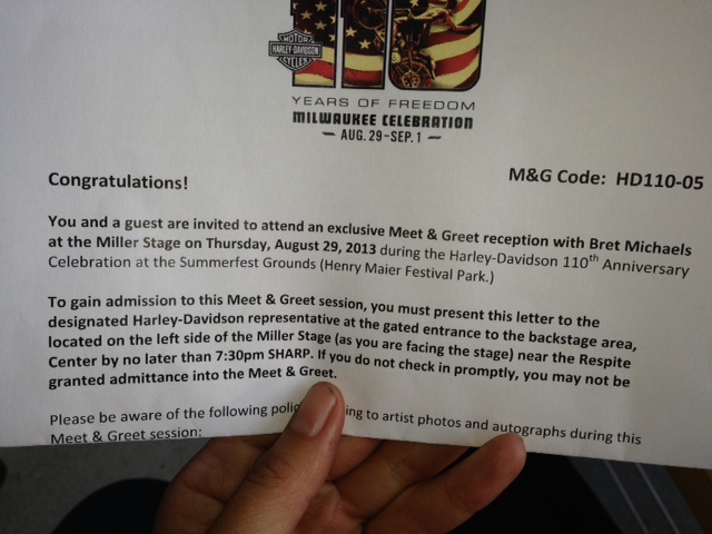 Thanks HD for the free pass to meet Bret Michaels